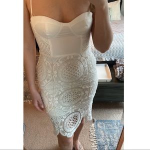 White lace, fitted dress